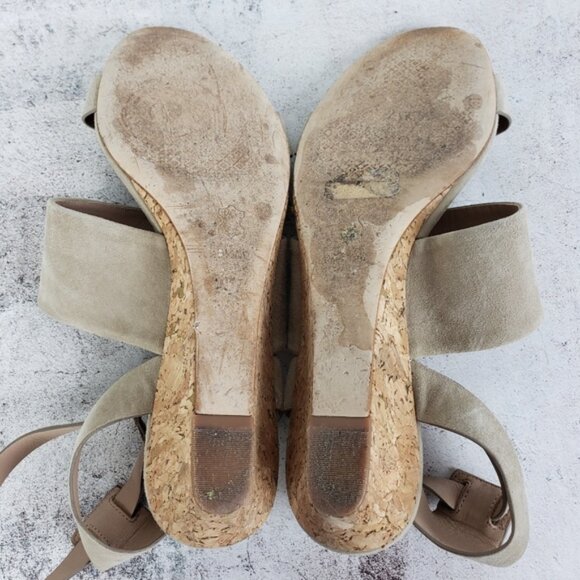 Tory Burch Leather Suede Cork Wedge Sandals Gray size 8.5M Comfort Preppy - Picture 14 of 16
